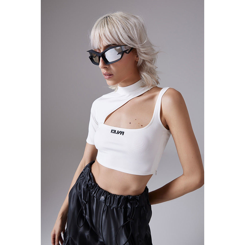 CILVR Women's White Solid Active Jersey Crop Top