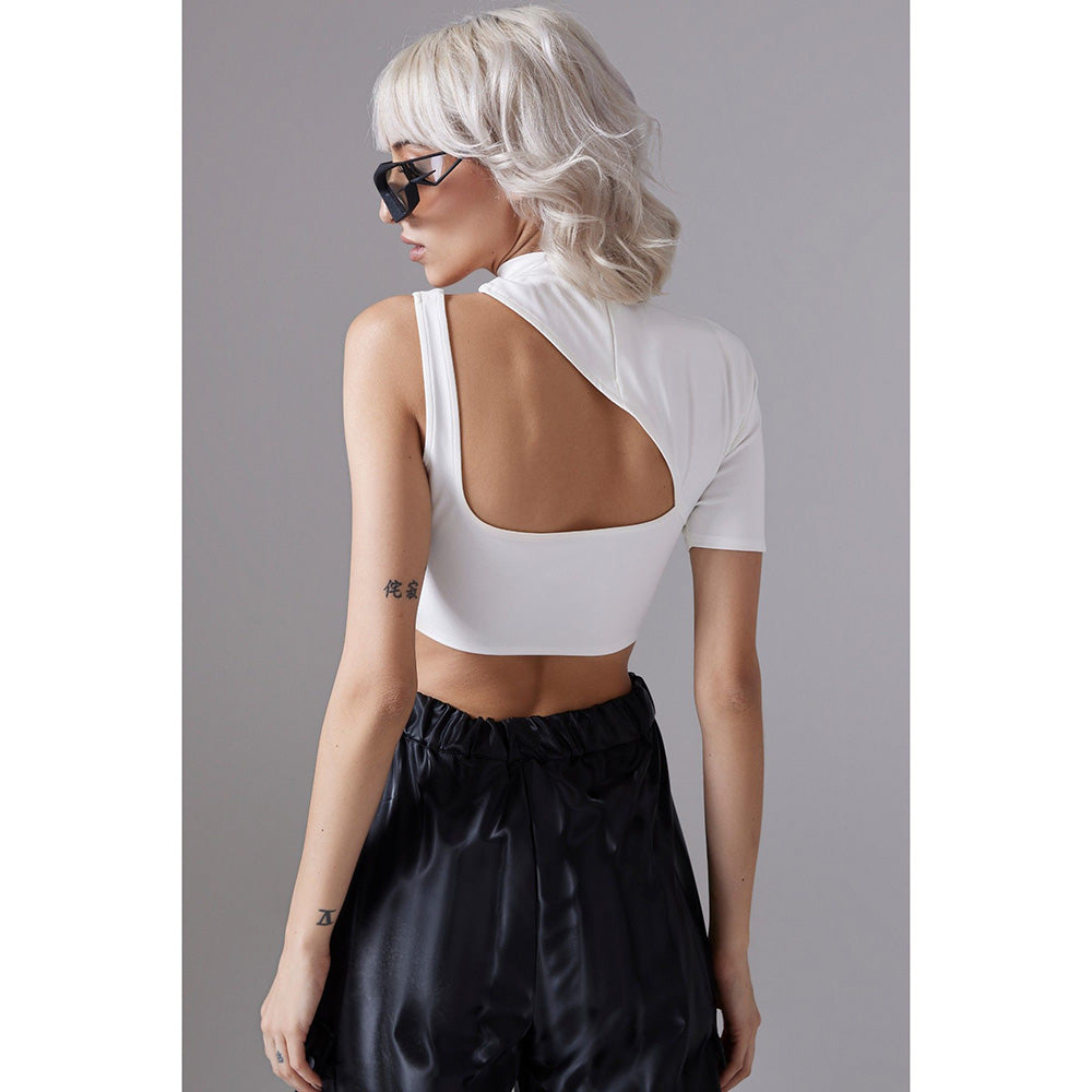 CILVR Women's White Solid Active Jersey Crop Top