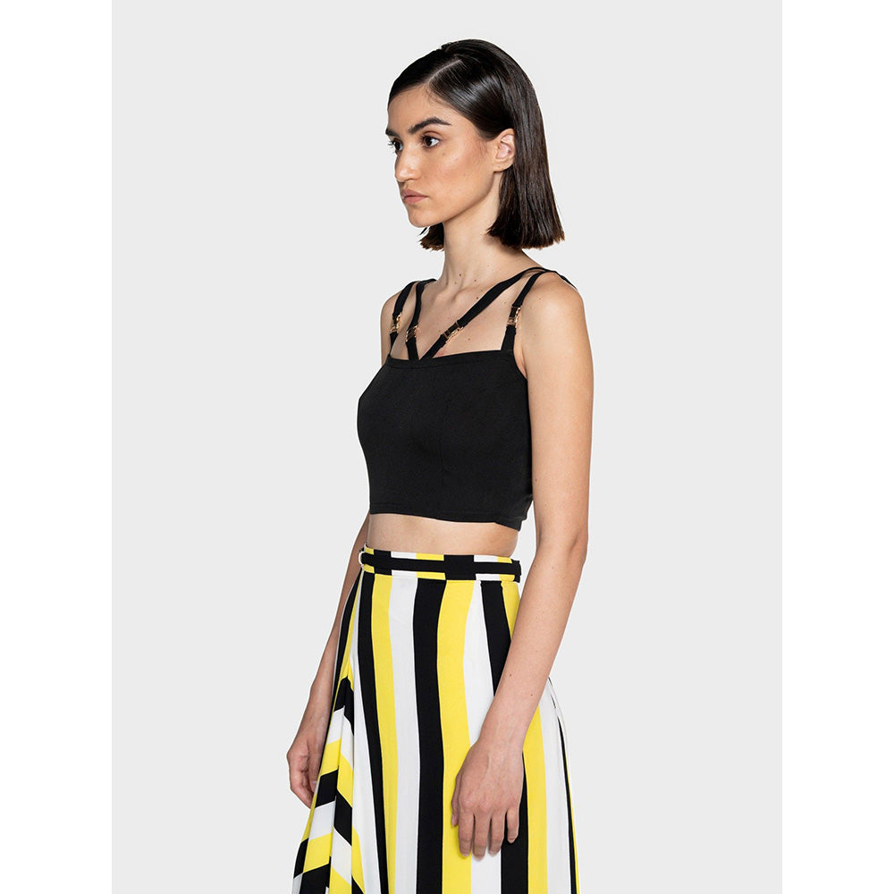 CILVR Women's Black Solid Shoulder Strap Crop Top
