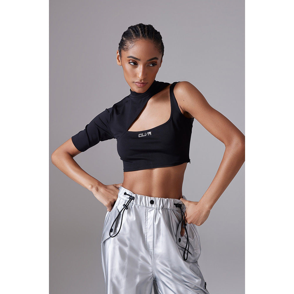 CILVR Women's Black Solid Active Jersey Crop Top