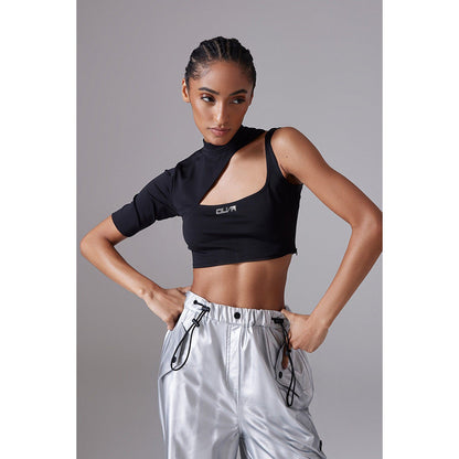 CILVR Women's Black Solid Active Jersey Crop Top