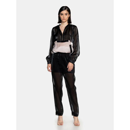 CILVR Women's Black Fluid Organza Co-Ord (Set of 2)
