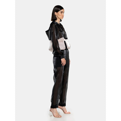 CILVR Women's Black Fluid Organza Co-Ord (Set of 2)