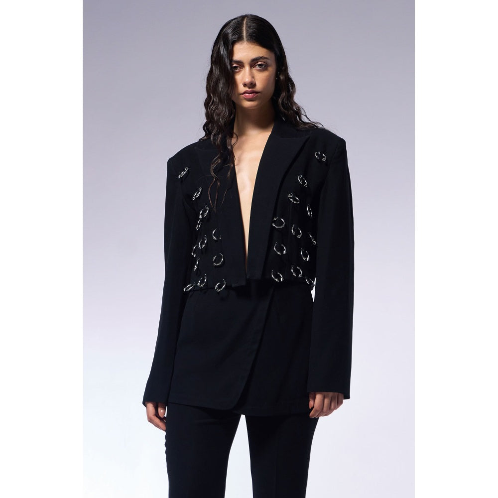 CILVR Black Midnight Septum Cropped Blazer