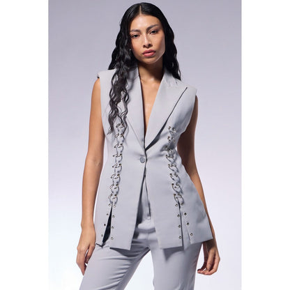 CILVR Grey Metal Septum Sleeveless Blazer