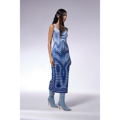 CILVR Optic Blue Midi Trompe O'Neil Print Dress