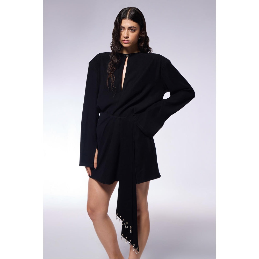 CILVR Midnight Black Solid Top and Skirt (Set of 2)