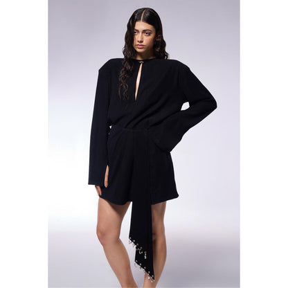 CILVR Midnight Black Solid Top and Skirt (Set of 2)