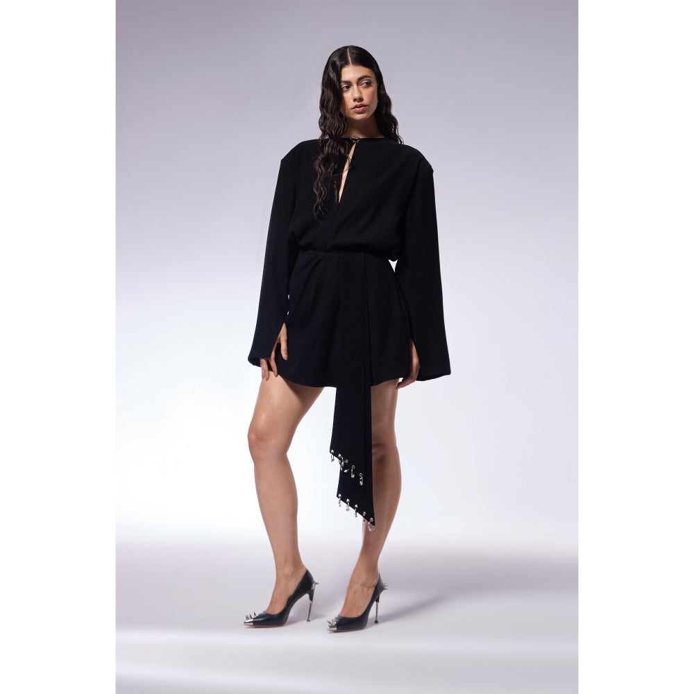 CILVR Midnight Black Solid Top and Skirt (Set of 2)