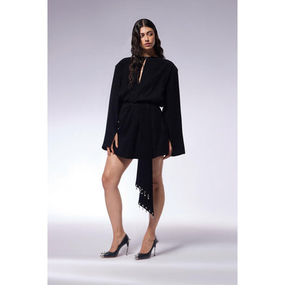 CILVR Midnight Black Solid Top and Skirt (Set of 2)