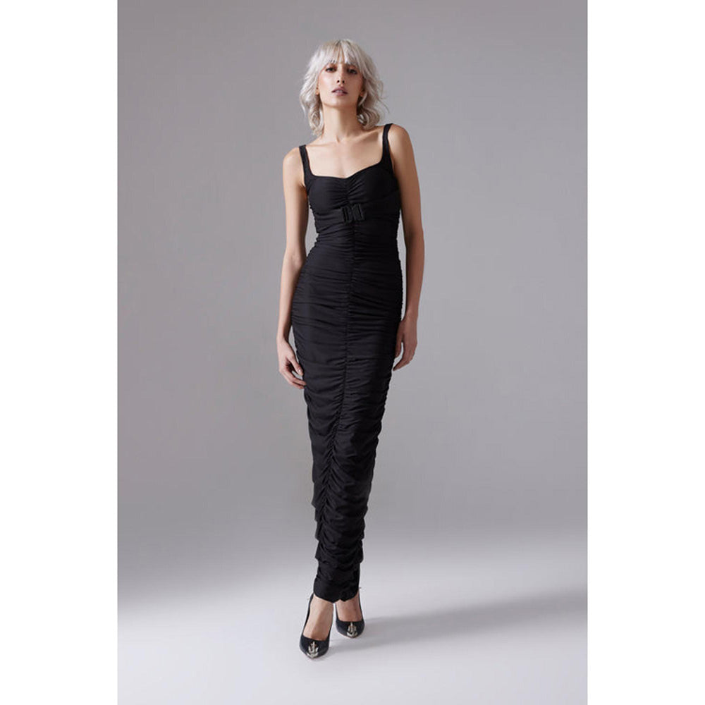 CILVR Ruched Black Long Maxi Dress
