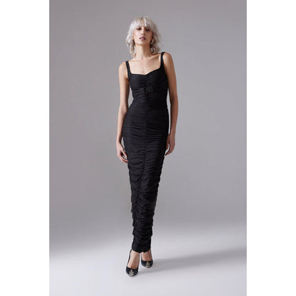 CILVR Ruched Black Long Maxi Dress