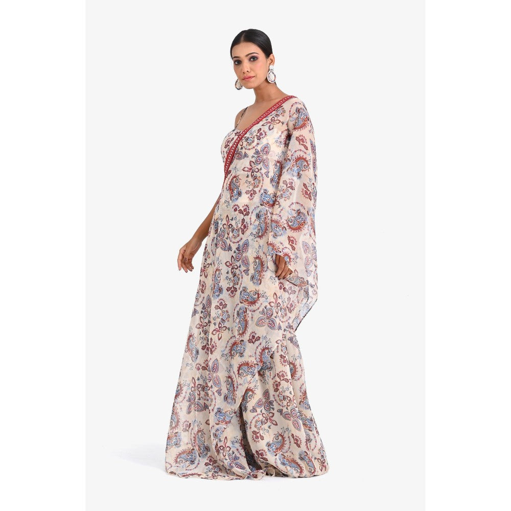 Closet Aura Printed Sharara with Cape & Bustier (Set of 3)