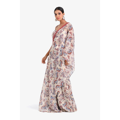 Closet Aura Printed Sharara with Cape & Bustier (Set of 3)