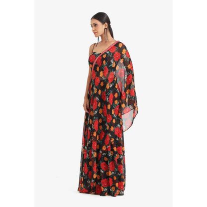 Closet Aura Floral Printed Sharara with Cape & Bustier (Set of 3)