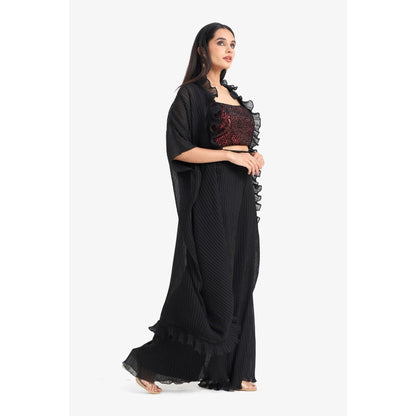Closet Aura Solid Black Palazzo with Shrug & Bustier (Set of 3)