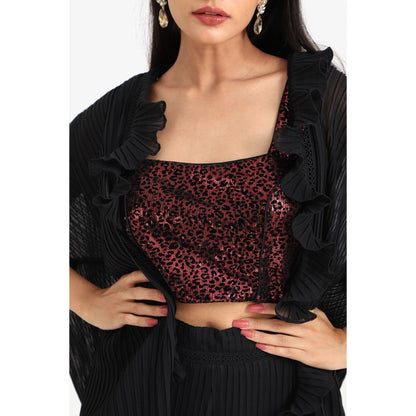 Closet Aura Solid Black Palazzo with Shrug & Bustier (Set of 3)