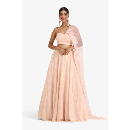 Closet Aura Sequined Lehenga & Blouse with Attached Dupatta (Set of 2)