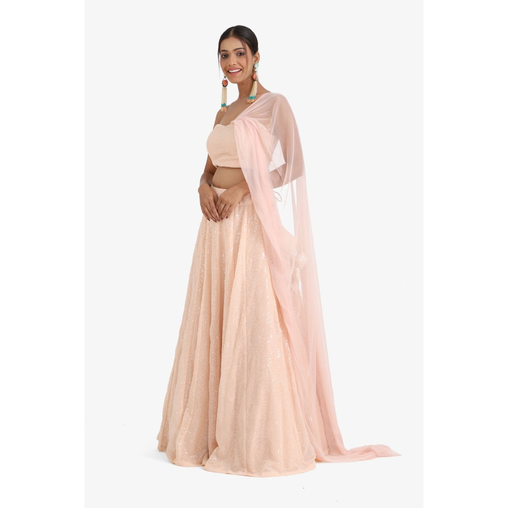 Closet Aura Sequined Lehenga & Blouse with Attached Dupatta (Set of 2)