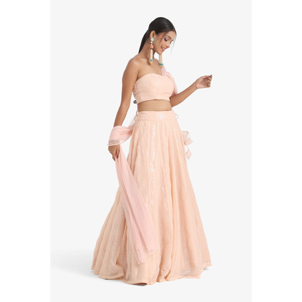 Closet Aura Sequined Lehenga & Blouse with Attached Dupatta (Set of 2)