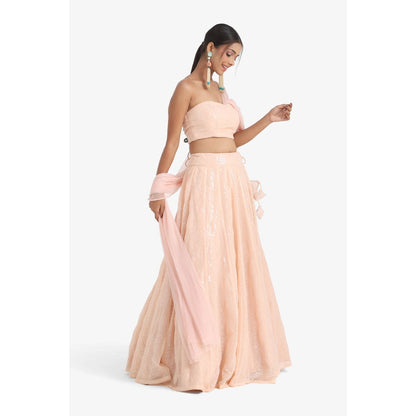 Closet Aura Sequined Lehenga & Blouse with Attached Dupatta (Set of 2)