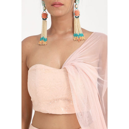 Closet Aura Sequined Lehenga & Blouse with Attached Dupatta (Set of 2)
