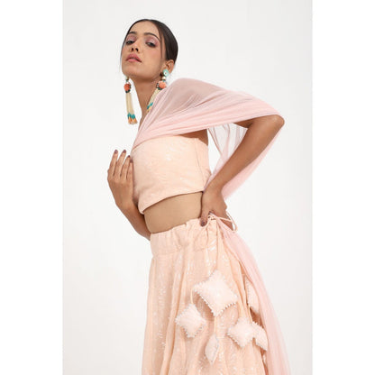 Closet Aura Sequined Lehenga & Blouse with Attached Dupatta (Set of 2)