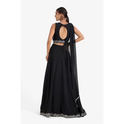 Closet Aura Embroidered Lehenga & Blouse with Dupatta (Set of 3)