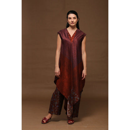 clos Wine Berry Vintage Fall Outfit Kurta with Pant (Set of 2)