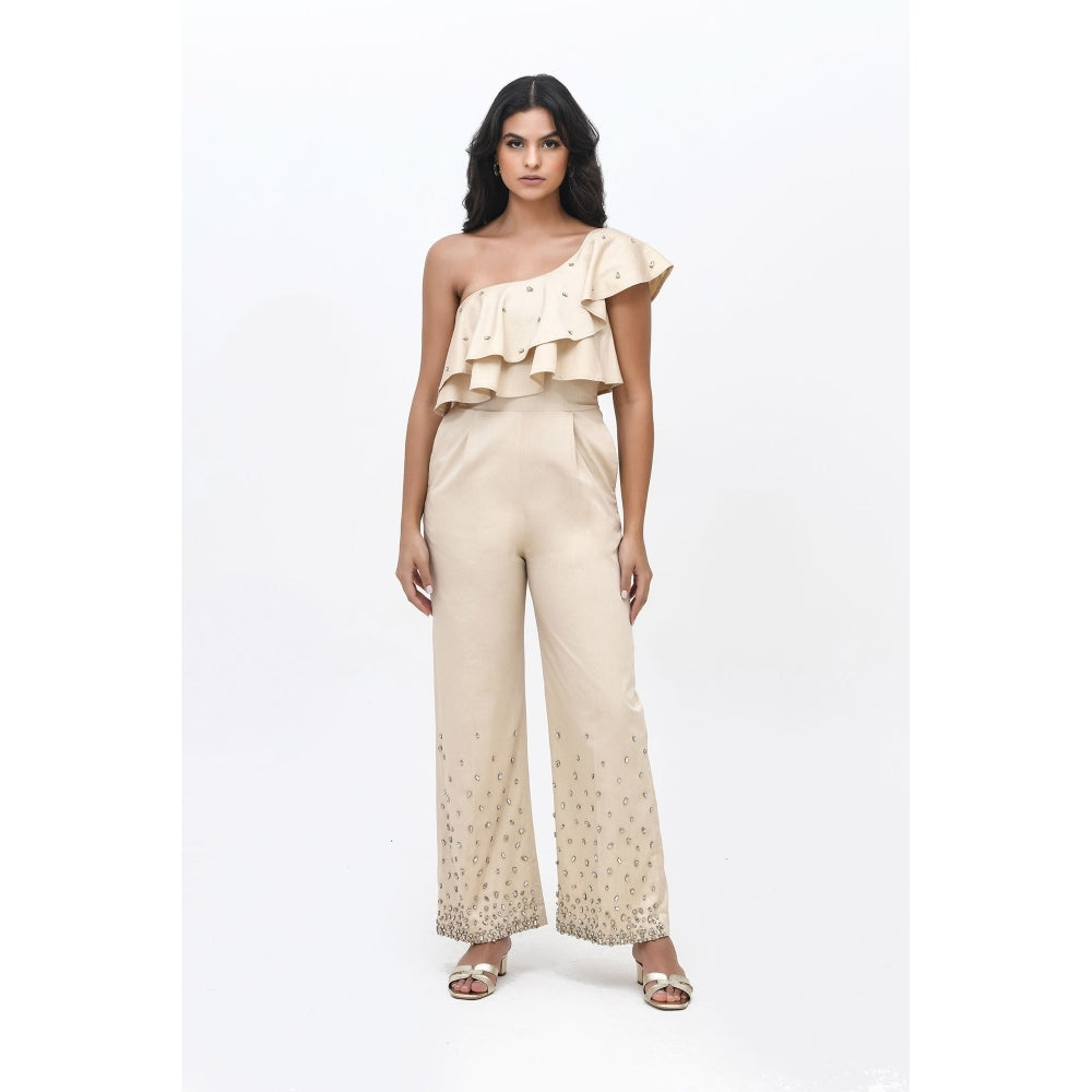 Contemponari Champagne Spill Embellished Jumpsuit