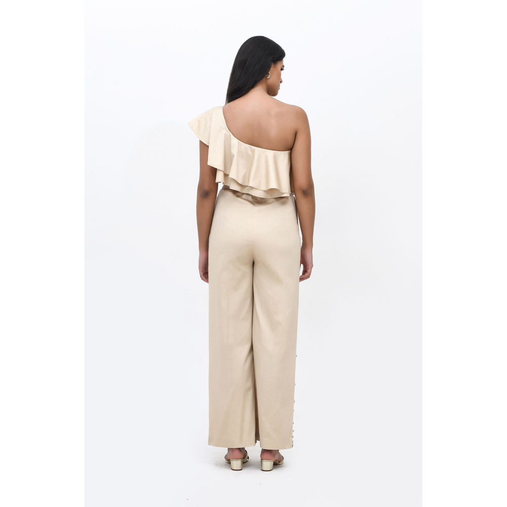 Contemponari Champagne Spill Embellished Jumpsuit