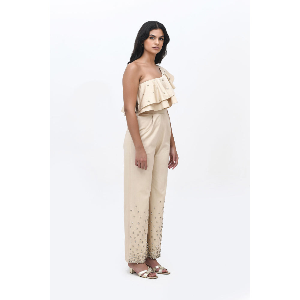 Contemponari Champagne Spill Embellished Jumpsuit