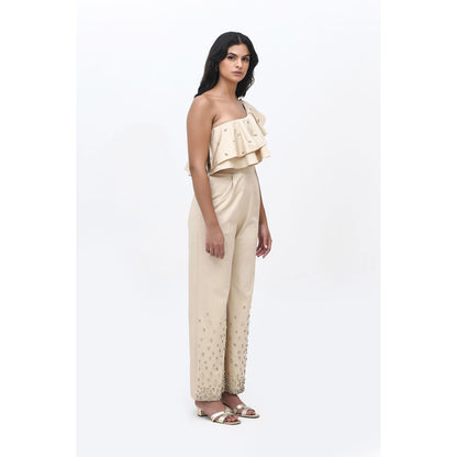 Contemponari Champagne Spill Embellished Jumpsuit