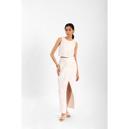Contemponari White Florence Embroidered Top and Skirt (Set of 2)
