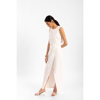 Contemponari White Florence Embroidered Top and Skirt (Set of 2)