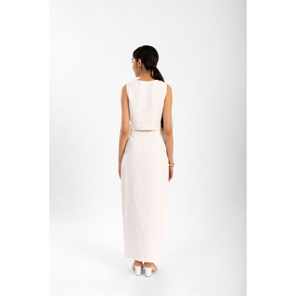 Contemponari White Florence Embroidered Top and Skirt (Set of 2)