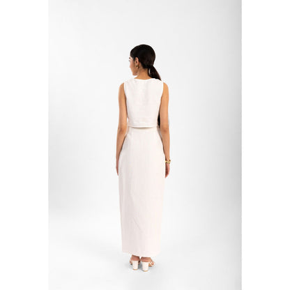 Contemponari White Florence Embroidered Top and Skirt (Set of 2)