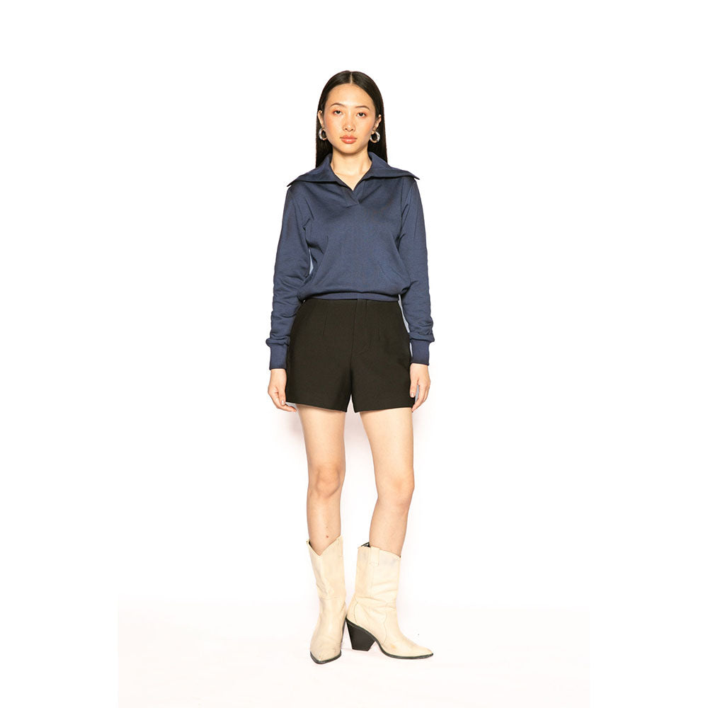Contemponari Navy Blue Solid Full Sleeves Nestor Top