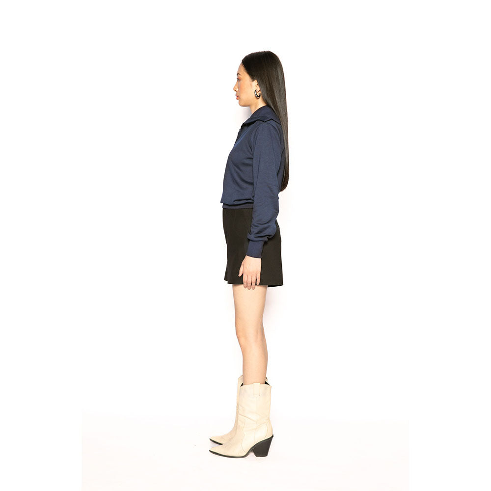 Contemponari Navy Blue Solid Full Sleeves Nestor Top