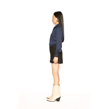 Contemponari Navy Blue Solid Full Sleeves Nestor Top