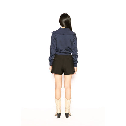 Contemponari Navy Blue Solid Full Sleeves Nestor Top