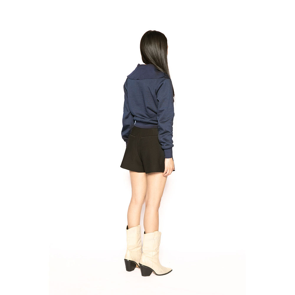 Contemponari Navy Blue Solid Full Sleeves Nestor Top