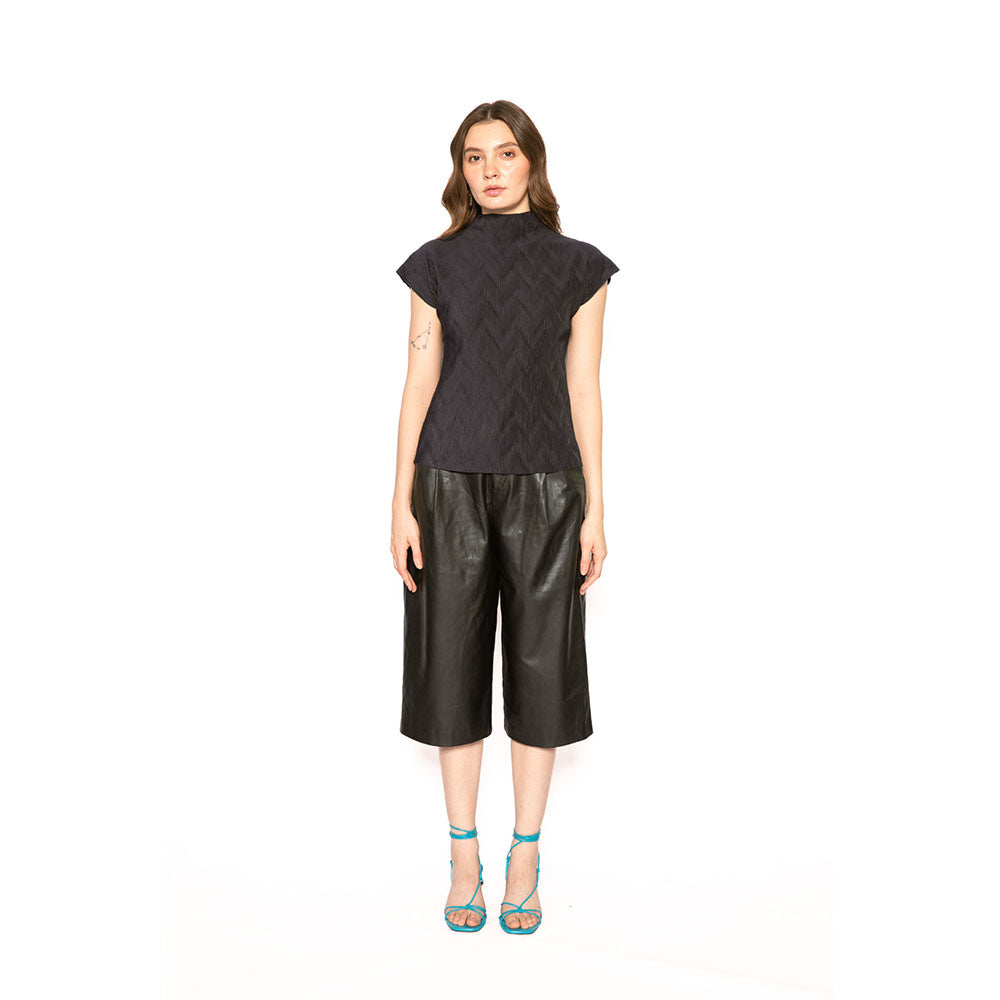 Contemponari Navy Blue Textured Orion Top