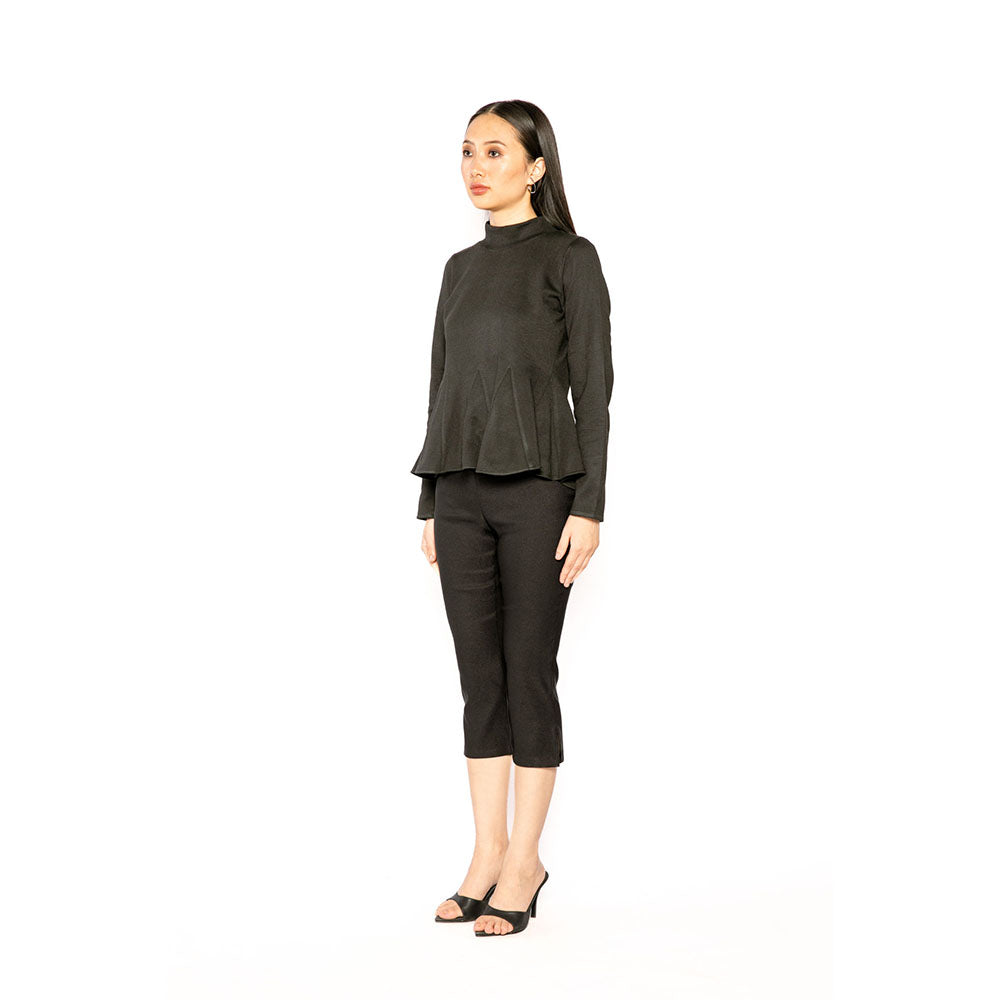 Contemponari Black Solid Full Sleeves Trojan Top