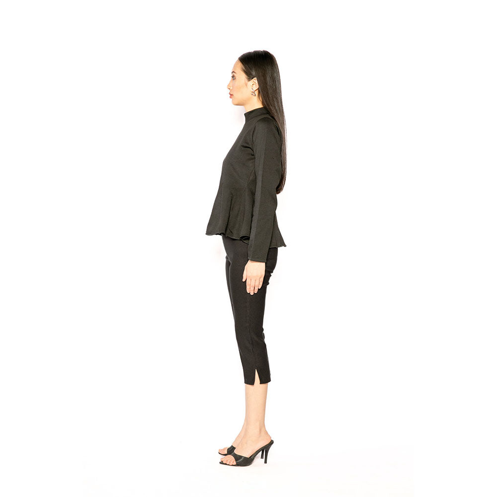 Contemponari Black Solid Full Sleeves Trojan Top
