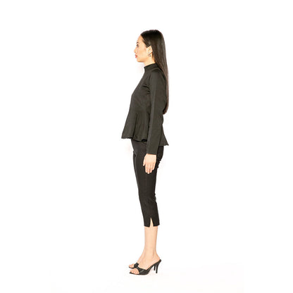 Contemponari Black Solid Full Sleeves Trojan Top