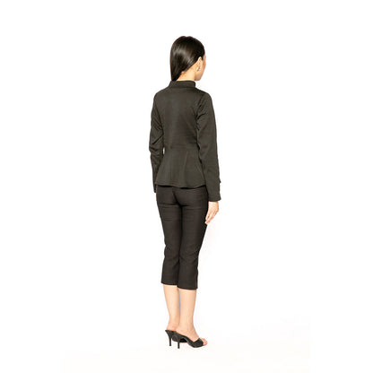 Contemponari Black Solid Full Sleeves Trojan Top