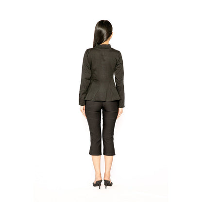 Contemponari Black Solid Full Sleeves Trojan Top