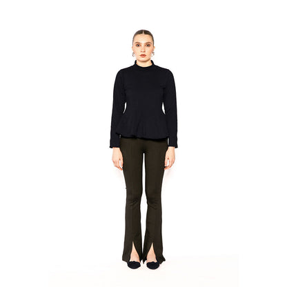 Contemponari Navy Blue Solid Full Sleeves Trojan Top