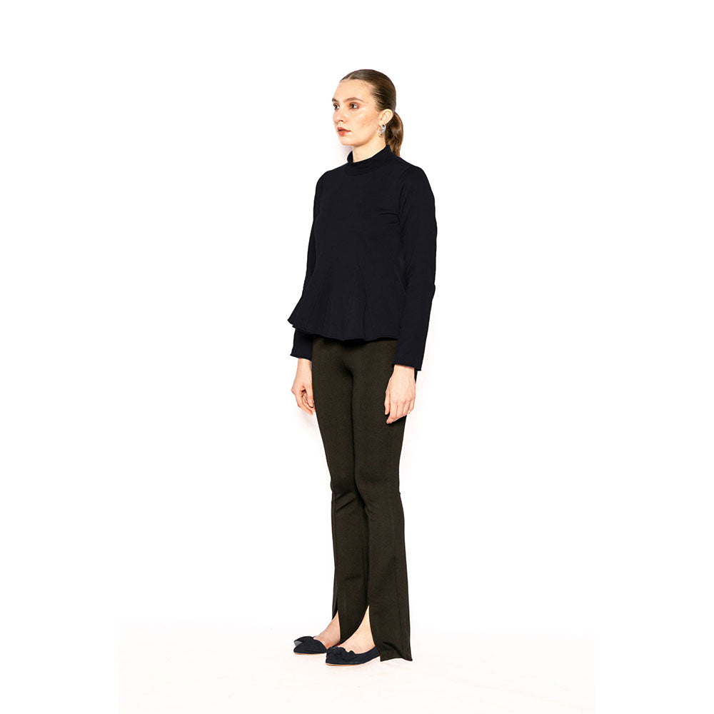 Contemponari Navy Blue Solid Full Sleeves Trojan Top